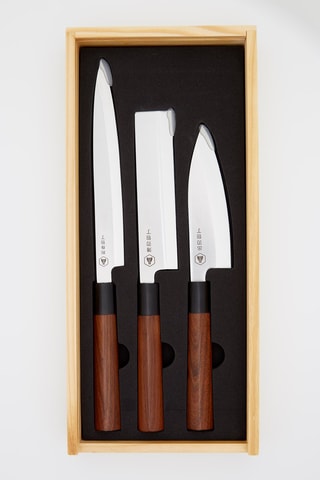 Set 3 Japans Messen van Sandelhout en Roestvrij Staal - 20, 5,5 en 14 cm