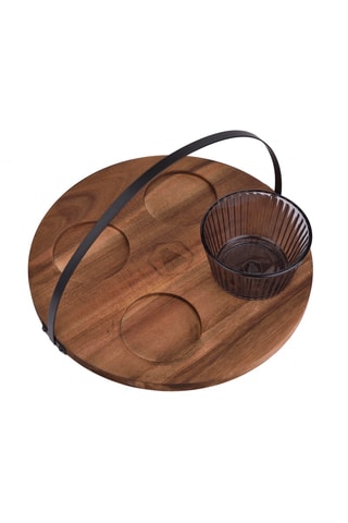4 Kommen en Acaciahouten Dienblad - 5-Delig