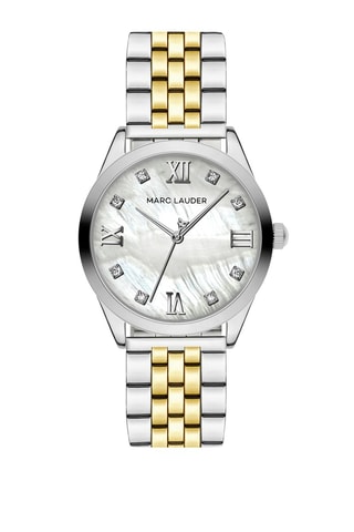 Reloj de cuarzo de acero y circones Geneva - Plateado y dorado