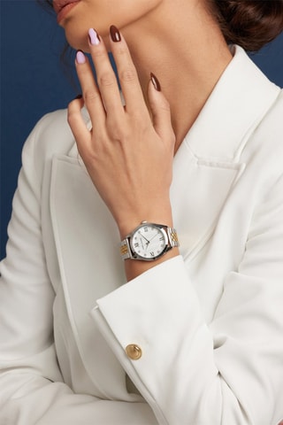 Reloj de cuarzo de acero y circones Geneva - Plateado y dorado