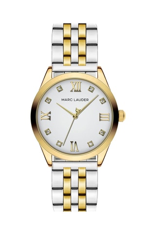 Reloj de cuarzo de acero y circones Porto - Plateado y dorado