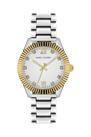 Reloj de cuarzo de acero y circones Athens - Plateado y dorado