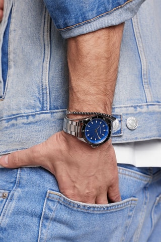 Reloj de cuarzo de acero Valletta - Plateado y negro