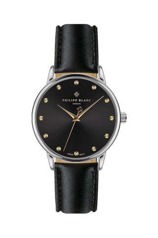 Reloj de cuarzo de piel - Negro y plateado