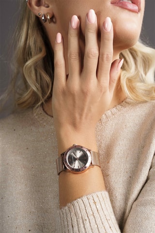 Reloj de cuarzo de acero Rome Rosa dorado y gris