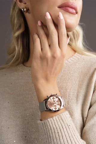 Reloj de cuarzo de piel Valencia - Gris y rosa dorado