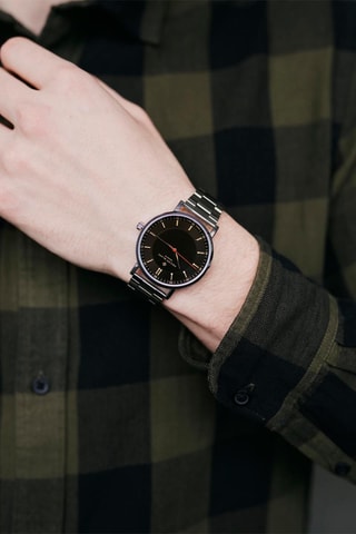 Reloj de cuarzo de acero - Plateado y marrón