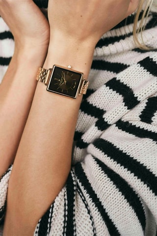 Reloj de cuarzo de acero - Rosa dorado y negro