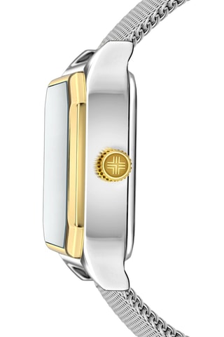 Reloj de cuarzo de piel, chapado en ion de plata y diamante Olympe