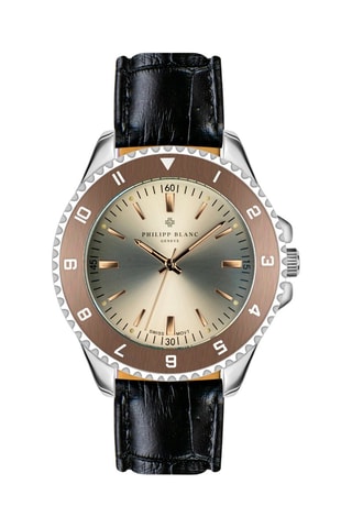 Reloj de cuarzo de piel - 
Negro y rosa dorado