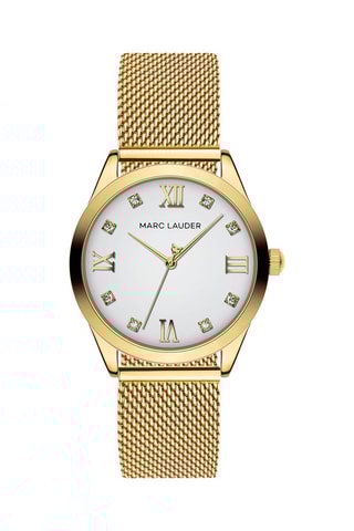 Reloj de cuarzo de acero y circones Porto - Dorado y blanco