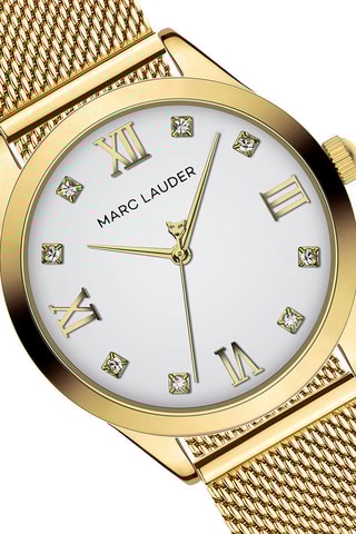 Reloj de cuarzo de acero y circones Porto - Dorado y blanco