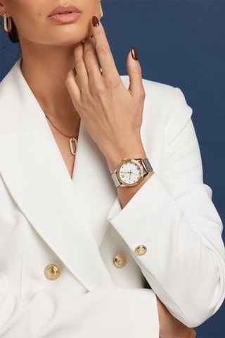 Reloj de cuarzo de acero y circones Athens - Plateado y dorado