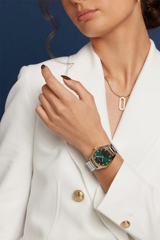 Reloj de cuarzo de acero y circones Buenos Aires - Plateado y verde