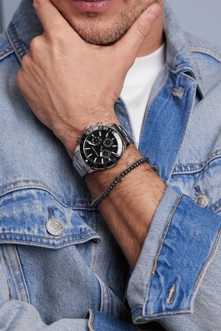 Reloj de cuarzo de acero Avignon - Plateado y negro