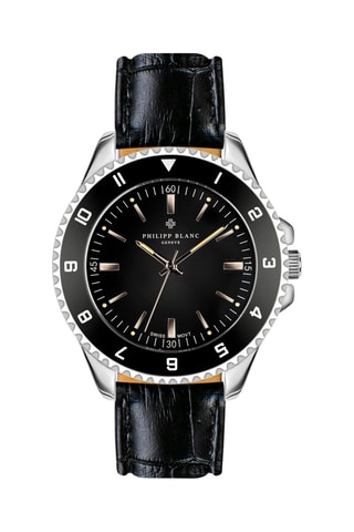 Reloj de cuarzo de piel - Negro y plateado