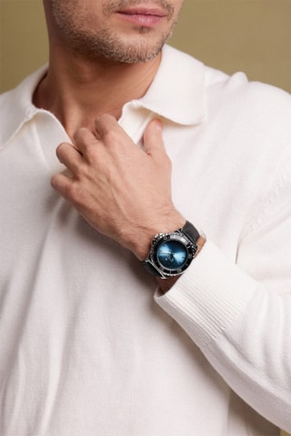 Reloj de cuarzo de piel - Negro y plateado