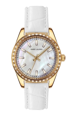 Reloj de cuarzo de piel y nácar - Blanco y dorado