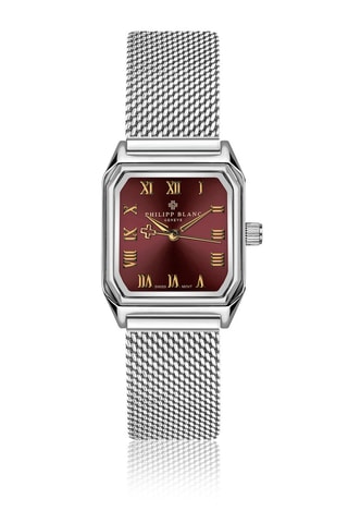 Reloj de cuarzo de piel, chapado en ion de plata y diamante Olympe