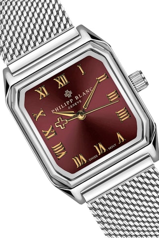 Reloj de cuarzo de piel, chapado en ion de plata y diamante Olympe