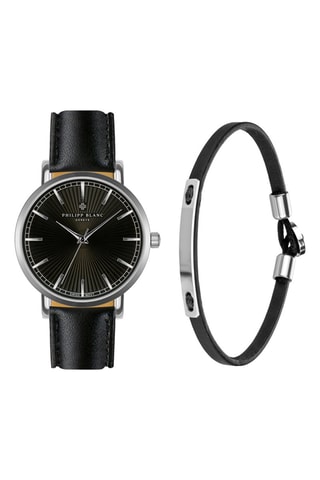 Estuche reloj de cuarzo de piel y pulsera de piel