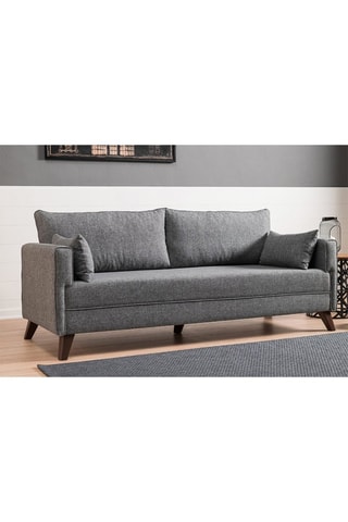 Canapé convertible en bois Bella - Gris - 3 places - Revêtement polyester