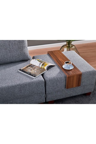 Canapé d'angle gauche convertible Fly - Gris et imitation noyer - 4 places