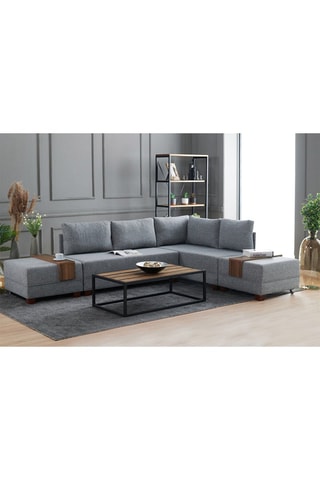 Canapé d'angle droit convertible Fly - Gris et imitation noyer - 4 places