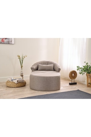 Fauteuil et pouf - Marron - En tissu effet lin