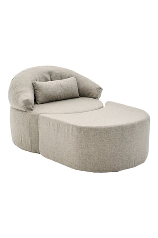 Fauteuil et pouf - Marron - En tissu effet lin