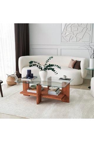 Table basse - En verre et bois - 105 x 60 x 40 cm