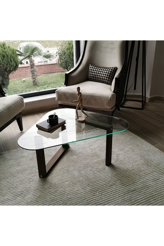 Table basse Cam Orta Sehpa S302 - Structure en bois - Plateau en verre trempé - 96 x 41 x 81 cm