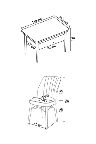 Table à manger et 4 chaises - 110 x 76 x 71 cm