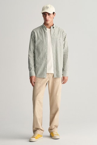 Camisa regular em linho - Verde-azeitona