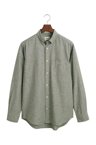 Camisa regular em linho - Verde-azeitona