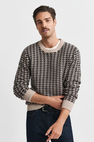 Camisola regular em lã e alpaca - Bege e preto