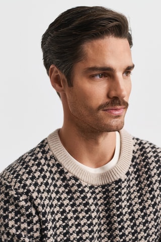 Camisola regular em lã e alpaca - Bege e preto