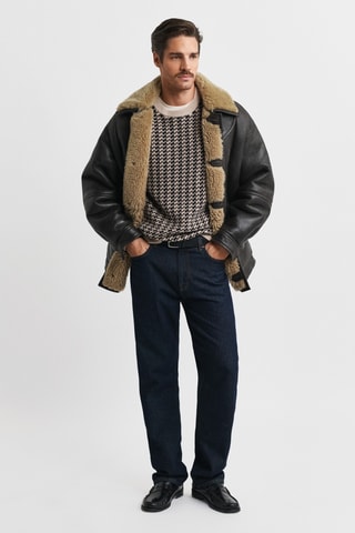 Camisola regular em lã e alpaca - Bege e preto