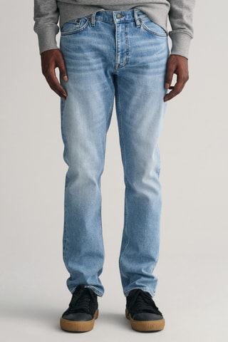 Calças de ganga regular em algodão biológico e lã - Azul-claro