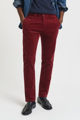 Calças chino slim em veludo - Bordô