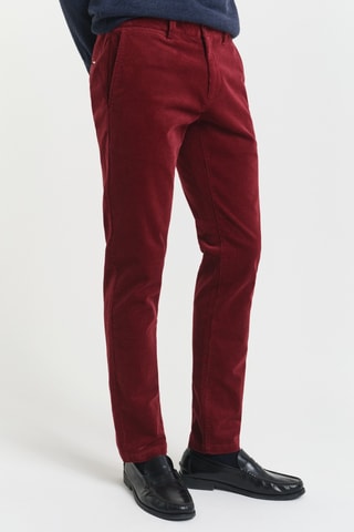 Calças chino slim em veludo - Bordô