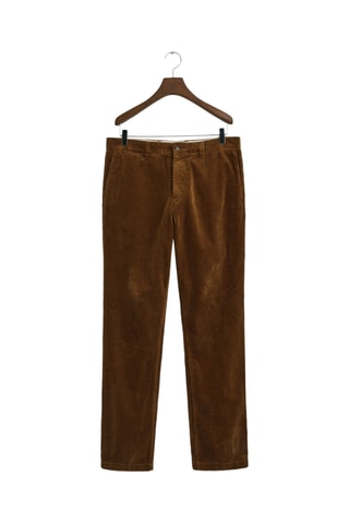 Calças regular em veludo - Castanho