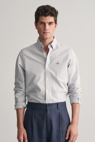 Camisa slim - Branco e azul