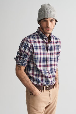 Camisa regular em lã de cordeiro - Branco e azul