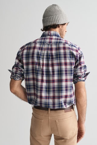 Camisa regular em lã de cordeiro - Branco e azul