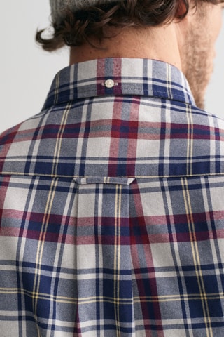 Camisa regular em lã de cordeiro - Branco e azul