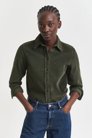 Camisa regular em veludo - Verde-escuro