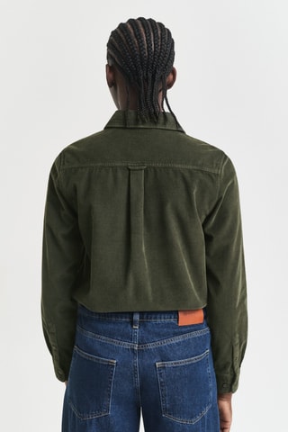 Camisa regular em veludo - Verde-escuro