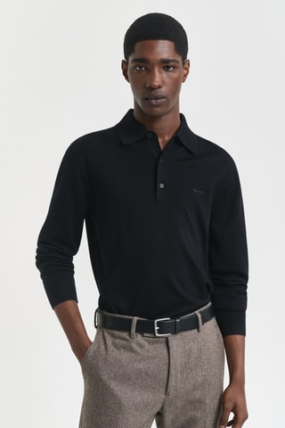 Polo regular em lã mérino - Preto