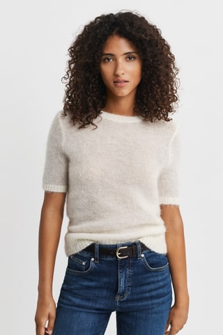 Camisola regular em mohair, lã e alpaca - Creme